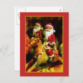 Weihnachtsmann auf Karussell Feiertagspostkarte (Vorne/Hinten)