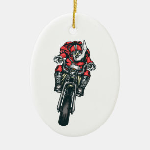 Weihnachtsmann auf Motorrad als Weihnachtsbaumanhä Keramik Ornament