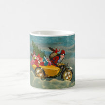 Weihnachtsmann auf Motorrad im Vintage-Stil