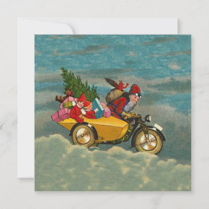 Weihnachtsmann auf Motorrad vintage 5,25 x 5,25 Karte