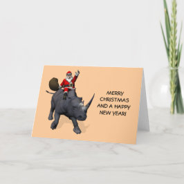 Weihnachtsmann auf Nashorn-Nashorn Feiertagskarte
