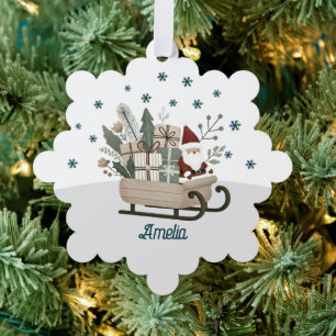 Weihnachtsmann auf Schlitten Geschenke Schneeflock Ornament Karte