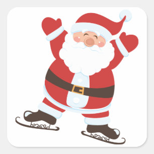 Weihnachtsmann auf Schlittschuhen Quadratischer Aufkleber