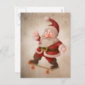 Weihnachtsmann auf Skateboard Feiertagspostkarte (Vorne/Hinten)
