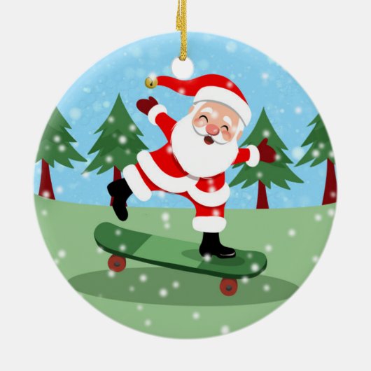 Weihnachtsmann auf Skateboard Keramik Ornament (Hinten)