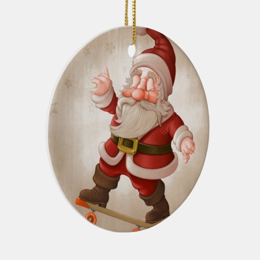 Weihnachtsmann auf Skateboard Keramikornament (Rechts)