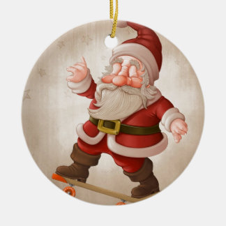 Weihnachtsmann auf Skateboard Keramikornament