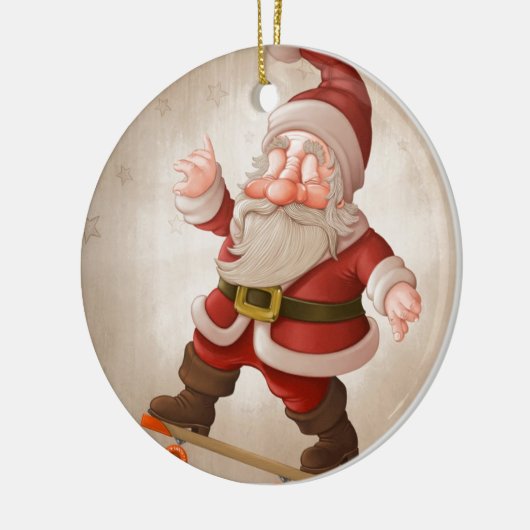 Weihnachtsmann auf Skateboard Keramikornament (Links)