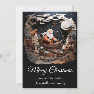 Weihnachtsmann auf Sleigh in Sky 3D Frohe Weihnach Feiertagskarte