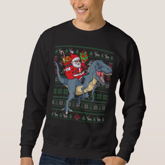 Weihnachtsmann auf T Rex Ugly Weihnachtskraut Funn Sweatshirt (Vorderseite)