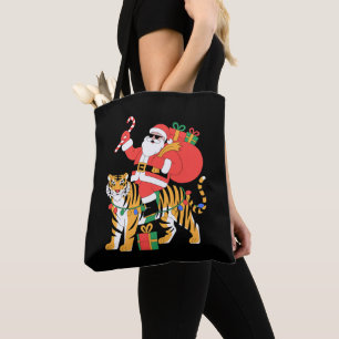 Weihnachtsmann auf Tiger Reiten Lakritzstab Weihna Tasche