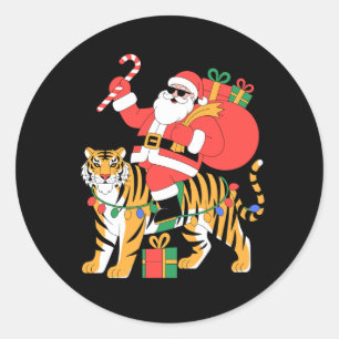 Weihnachtsmann auf Tiger Reiten Lakritzstange Xmas Runder Aufkleber