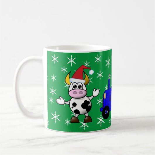 Weihnachtsmann auf Traktor und Kühe Kaffeetasse (Links)