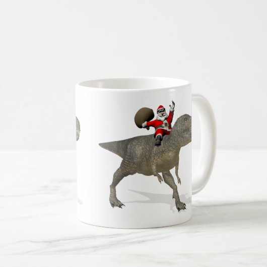 Weihnachtsmann auf Tyrannosaurus Rex Kaffeetasse (VorderseiteRechts)