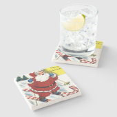 Weihnachtsmann auf Zuckerstange-Ski-Weihnachten Steinuntersetzer (Seitenansicht)