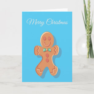 Weihnachtsmann aus Lebkuchen auf blauem Hintergrun Feiertagskarte