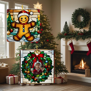 Weihnachtsmann aus Lebkuchen Falsches Buntglas Keramikornament