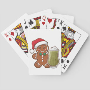 Weihnachtsmann aus Lebkuchen mit Matcha-Getränk Spielkarten