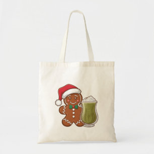 Weihnachtsmann aus Lebkuchen mit Matcha-Getränk Tragetasche