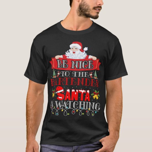 Weihnachtsmann Barkeeper Geschenk T-Shirt (Vorderseite)