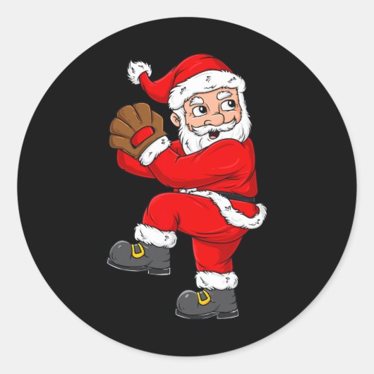 Weihnachtsmann Baseball Pitcher Boys Kinder T Runder Aufkleber (Vorderseite)