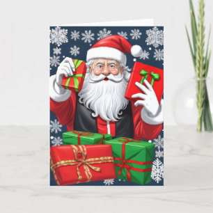 Weihnachtsmann bei der Geschenkübergabe Feiertagskarte