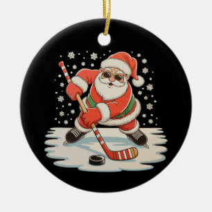 Weihnachtsmann beim Eishockey spielen Weihnachten Keramik Ornament