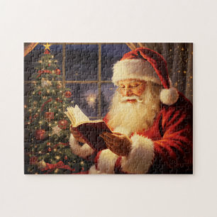 Weihnachtsmann beim Lesen am Weihnachtsbaum Puzzle