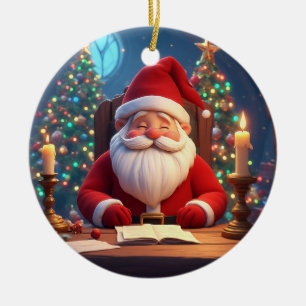 Weihnachtsmann beim Lesen eines Buches bei Kerzenl Keramik Ornament