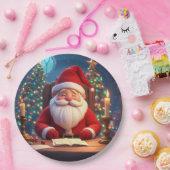 Weihnachtsmann beim Lesen eines Buches bei Kerzenl Pappteller (Party)