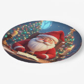 Weihnachtsmann beim Lesen eines Buches bei Kerzenl Pappteller (Schrägansicht)