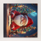 Weihnachtsmann beim Lesen eines Buches bei Kerzenl Puzzle (Horizontal)