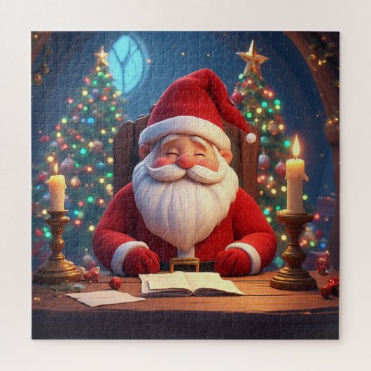 Weihnachtsmann beim Lesen eines Buches bei Kerzenl Puzzle (Vertikal)