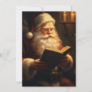 Weihnachtsmann beim Lesen im Vintage-Stil Feiertagskarte