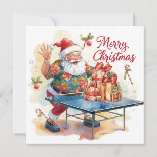 Weihnachtsmann beim Ping-Pong-Spiel in einem hawai Feiertagskarte