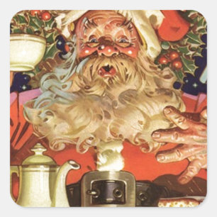 Weihnachtsmann beim Teetrinken Quadratischer Aufkleber