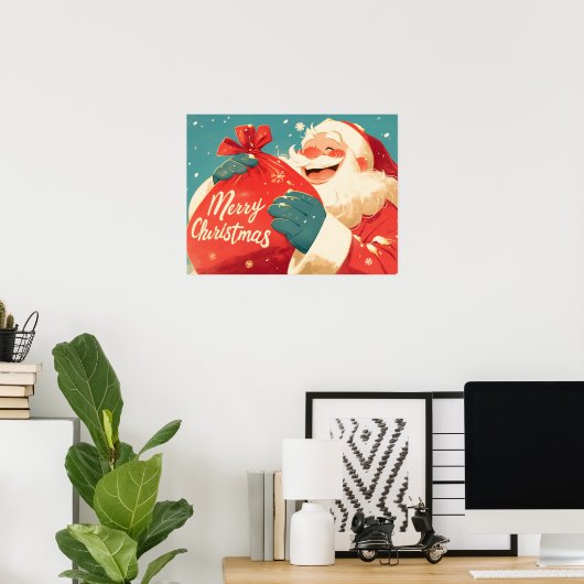 Weihnachtsmann bereitet Weihnachtsgeschenke vor Poster (Heimbüro)