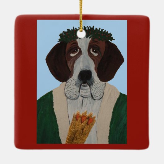 Weihnachtsmann Bernhardiner Keramikornament (Rückseite)