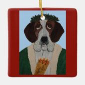 Weihnachtsmann Bernhardiner Keramikornament (Vorderseite)