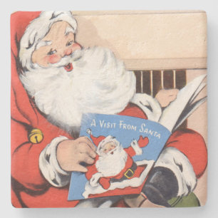 Weihnachtsmann-Besuch im Vintage-Stil Steinuntersetzer