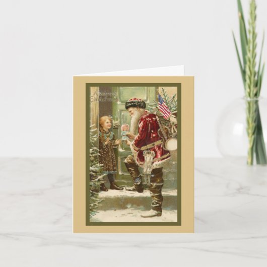 Weihnachtsmann besucht Kind zu Weihnachten (Vorderseite)