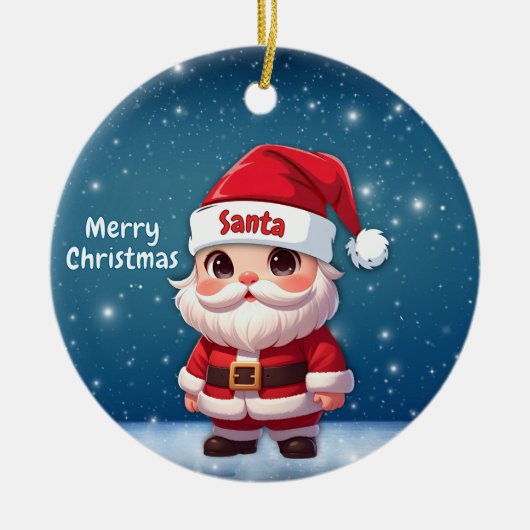 Weihnachtsmann Blau Keramik Ornament (Vorne)
