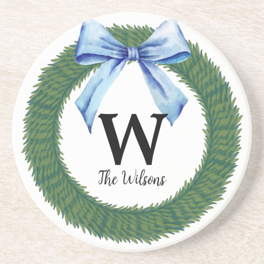 Weihnachtsmann Blauer Bow Monogram Getränkeuntersetzer (Vorne)