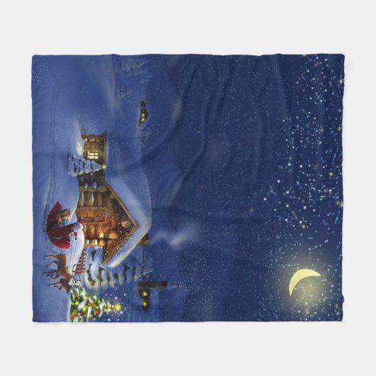 Weihnachtsmann-Blockhütte Winter Fleecedecke (Vorderseite (Horizontal))