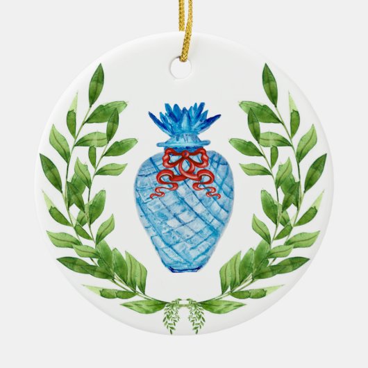 Weihnachtsmann Blue & White Ginger Jar Keramik Ornament (Vorne)