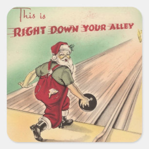 Weihnachtsmann Bowling im Vintage-Stil Quadratischer Aufkleber