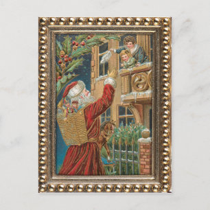 Weihnachtsmann bringt Geschenke im Vintage-Stil Feiertagspostkarte