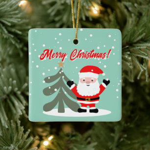 Weihnachtsmann-Cartoons mit Weihnachtsbaum individ Keramikornament