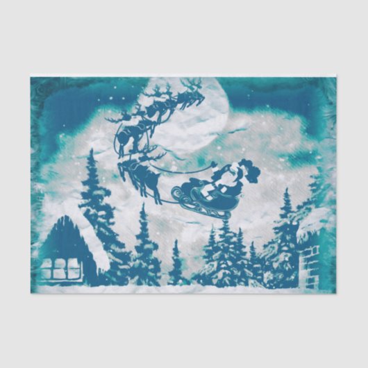 Weihnachtsmann-Claus Reindeer-Landschaft Seidenpapier (Vorderseite)