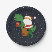 Weihnachtsmann-Claus T-rex Dinosaur Sleigh Pappteller (Vorderseite)